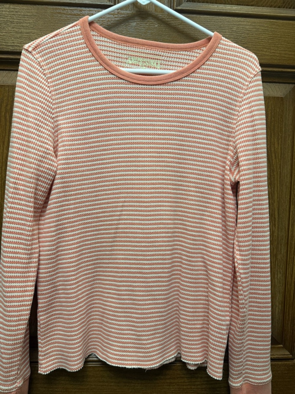 American Eagle Peach and White Striped Long Sleeve Sweater